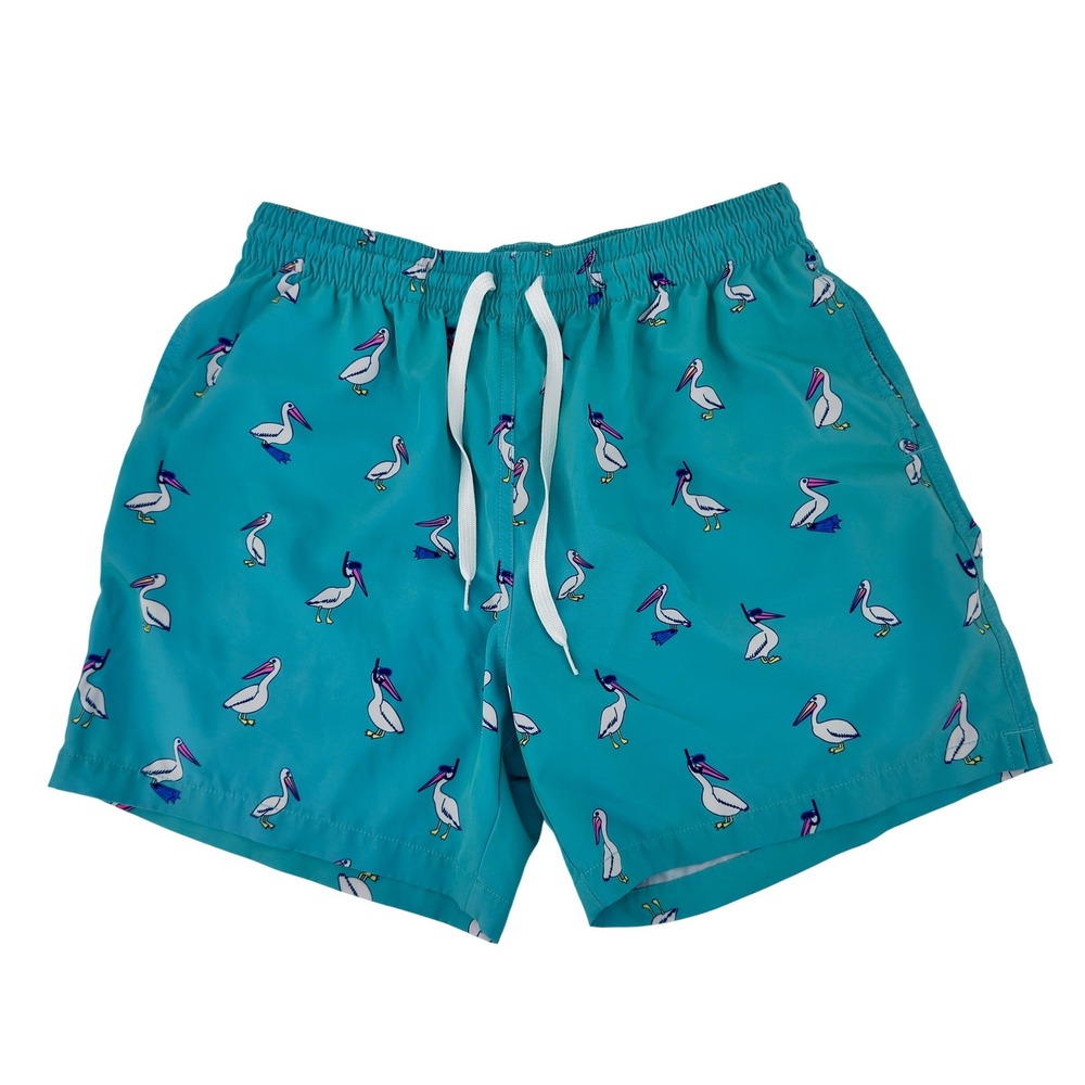 Chubbies Swim Trunks Men Large Teal Pelican Print 5.5" Inseam Mesh Lined Beach